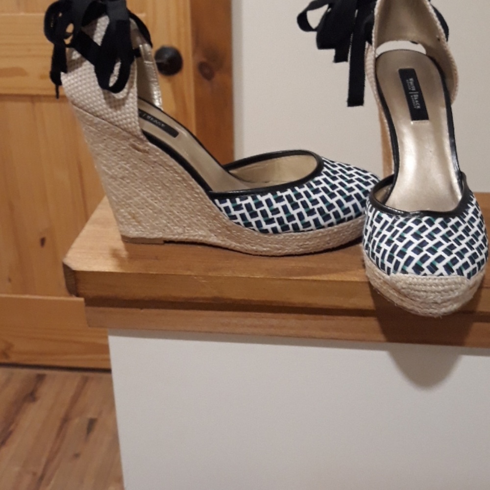 Wedge Espadrille Lace-Up Sandals in Black and Cream - Picture 5 of 6